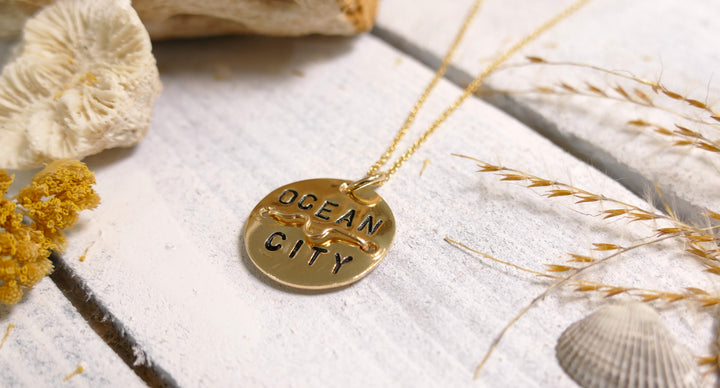 - 14K Gold Filled Mini Original OC Beach Badge Necklace