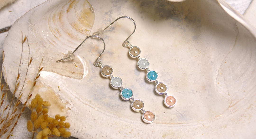 Dune - Sterling Silver - Endless Summer Bar Round Turquoise Ocean City Beach Sand Drop Earrings