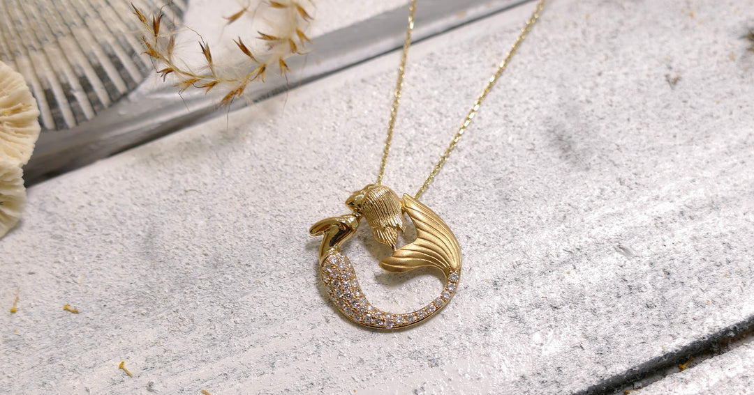 14k Yellow Gold 0.26ct. Natural Diamond Round Mermaid Pendant