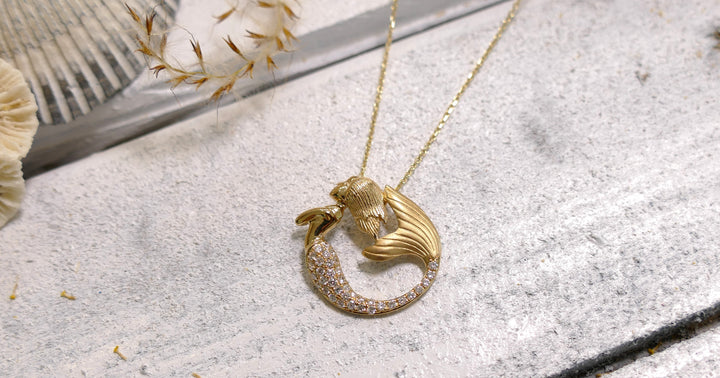 14k Yellow Gold 0.26ct. Natural Diamond Round Mermaid Pendant