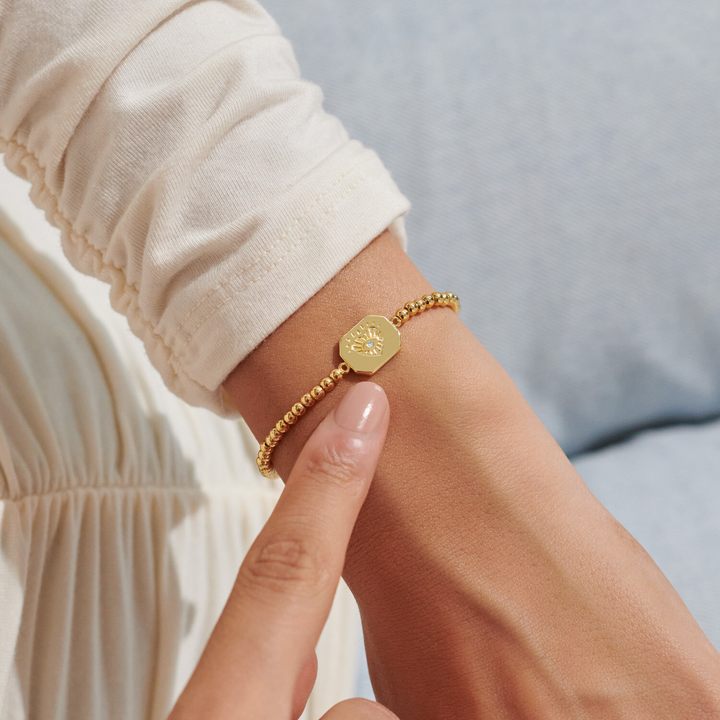 A Little & Co - Brass - Gold - Positive Vibes - Crystal Stretch Beaded Bracelet 6 7/8"