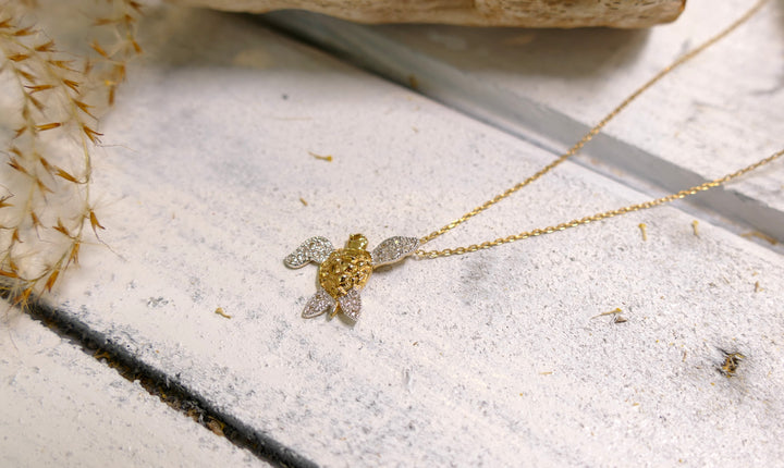 14k Two Tone Turtle Necklace