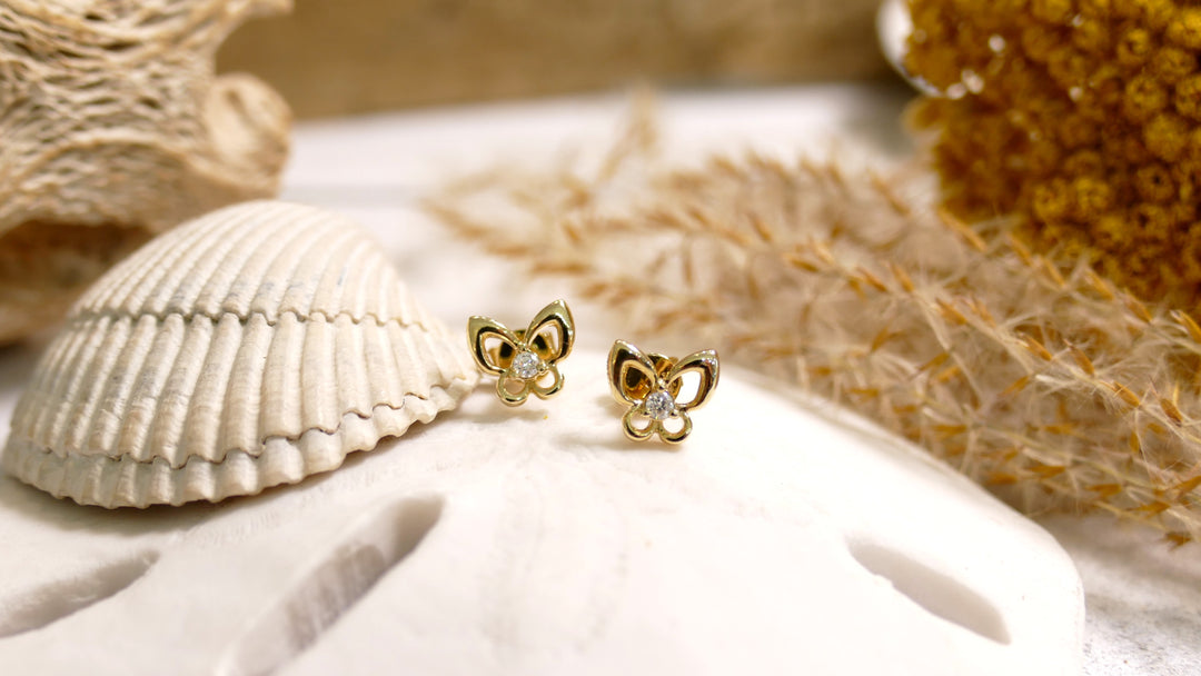 14k .07ct Diamonds Butterfly Stud Earrings