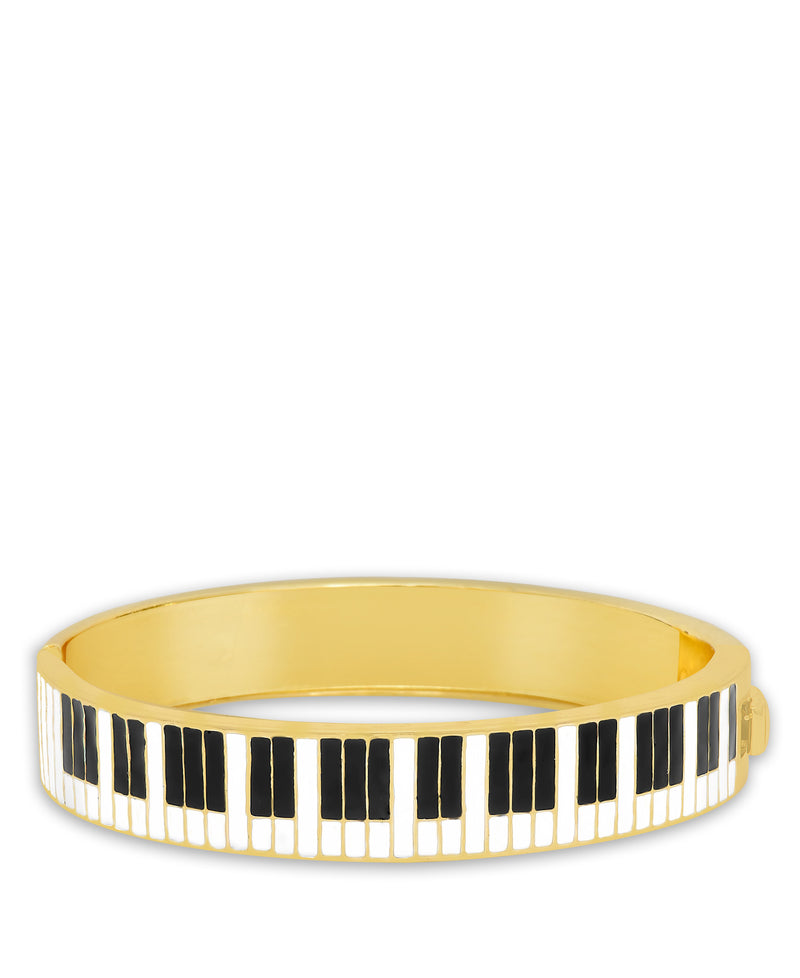 Lily Nily - Brass - 18K Gold Plated - Piano Motif - Black & White Enamel Bangle Bracelet