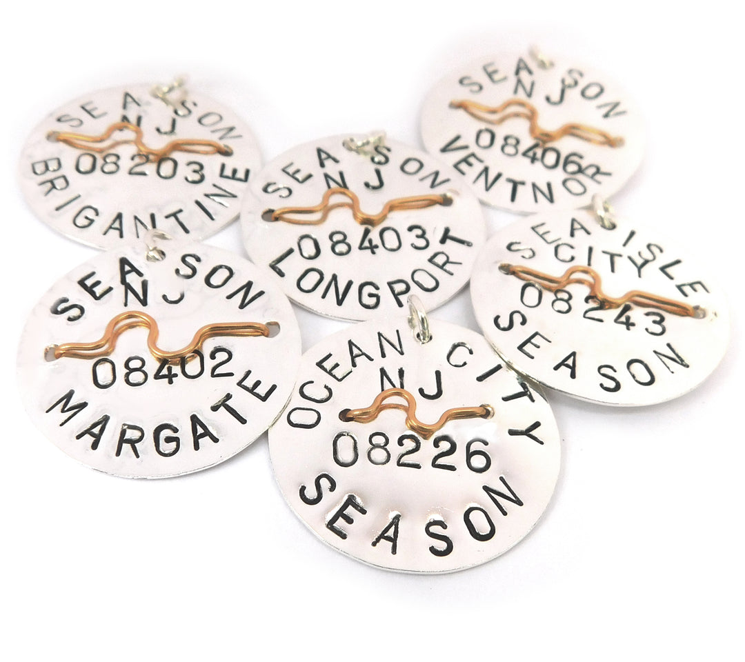 Sterling Silver - Silver "Ocean City" Beach Tag Round Pendant