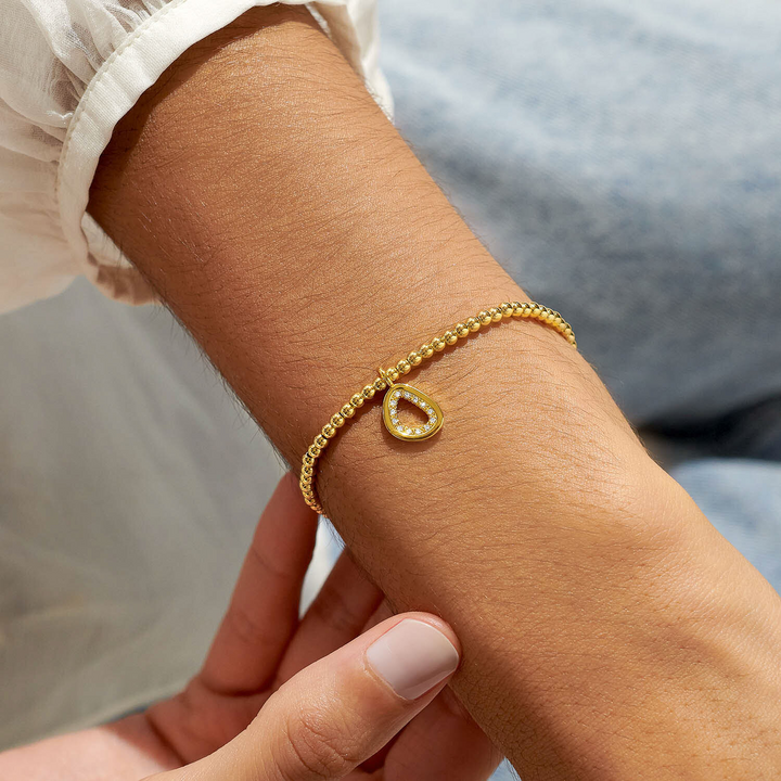 A Little & Co - Brass - Gold - Fearless - Crystal Stretch Beaded Bracelet 6 7/8"