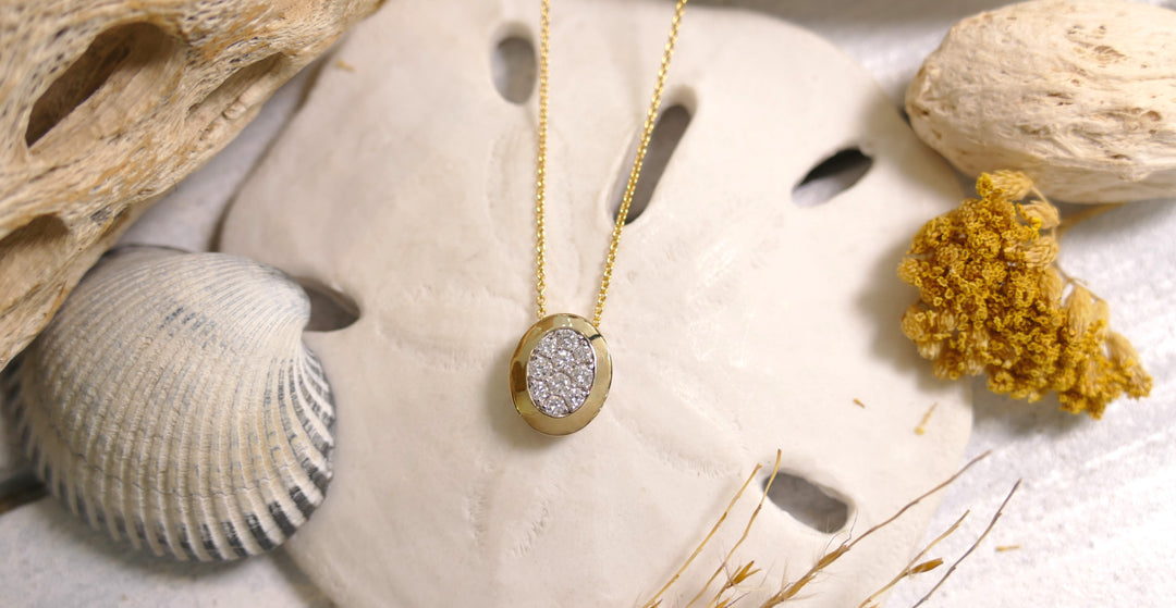 14k - Yellow Gold 0.25ct Oval Natural Diamond Necklace 18"