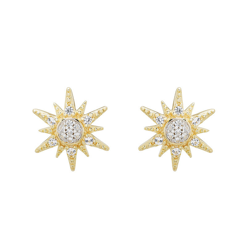 Ocean - - Gold Vermeil White Sapphire Sun Stud Earrings