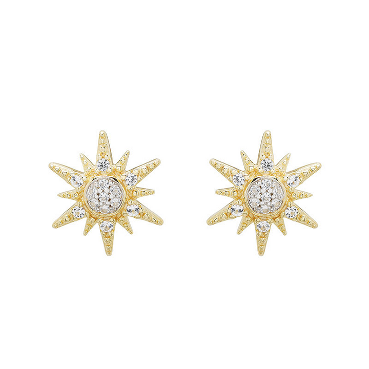 Ocean - - Gold Vermeil White Sapphire Sun Stud Earrings