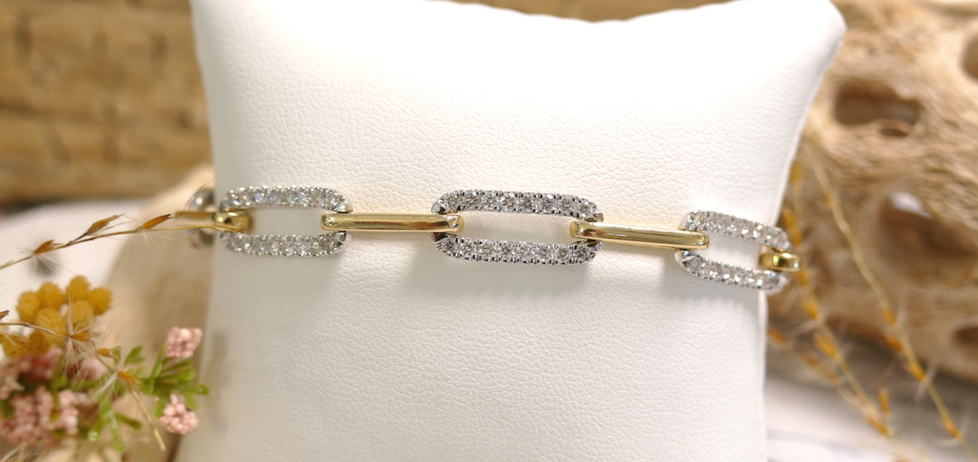 14k Two Tone Pave Paperclip 2.50ct Diamond Bracelet