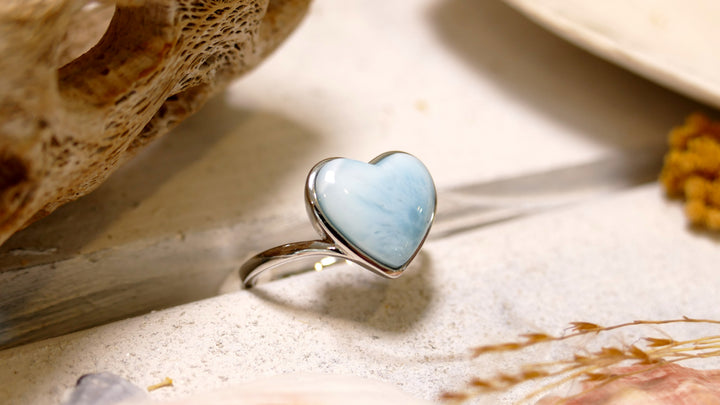 Sterling Silver - Silver Heart Larimar Ring (Size 9)