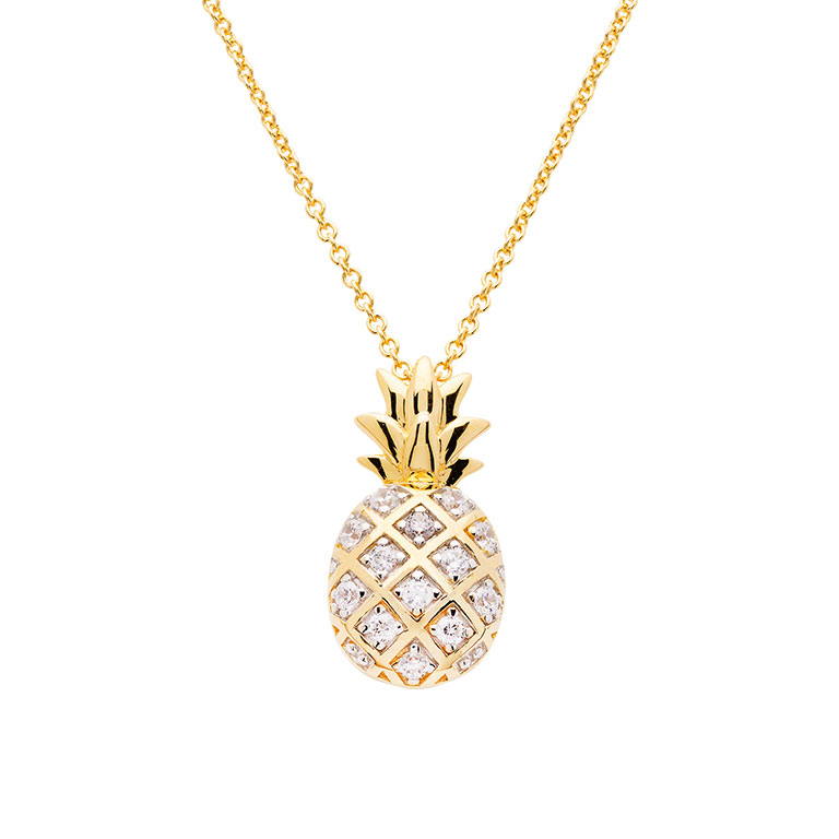 Ocean - Sterling Silver - Gold Vermeil Cubic Zirconia 18" Pineapple Necklace