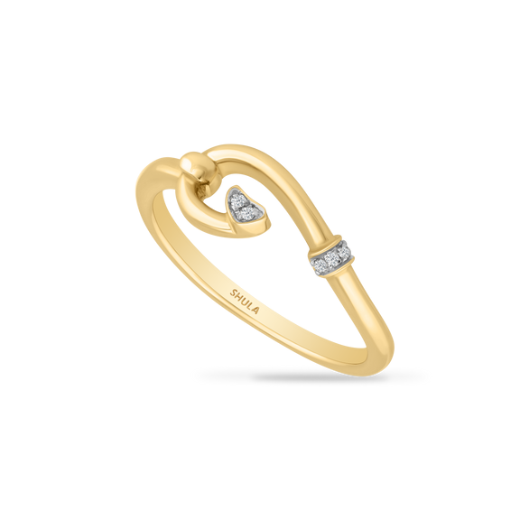 14k Yellow Gold 0.02ct. Natural Diamond Fish Hook Ring