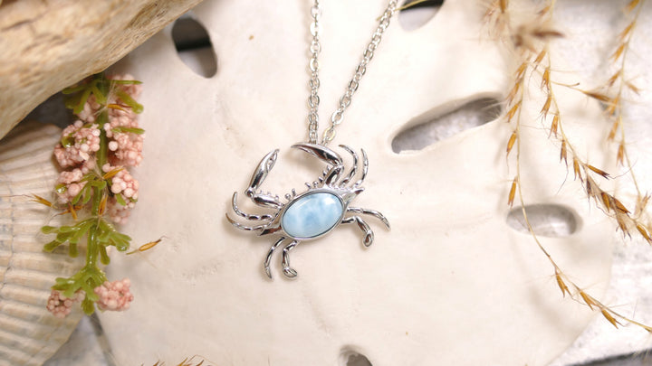 Sterling Silver - Silver Larimar Crab Necklace
