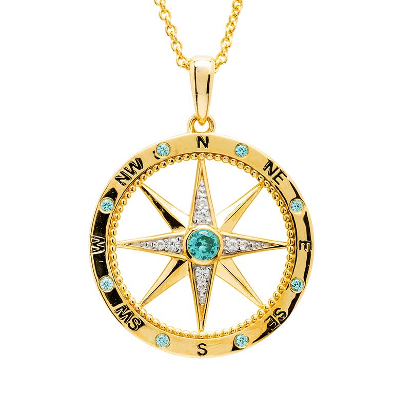 Ocean - Sterling Silver - Gold Vermeil Lab Grown Sapphire Round 18" Compass Necklace