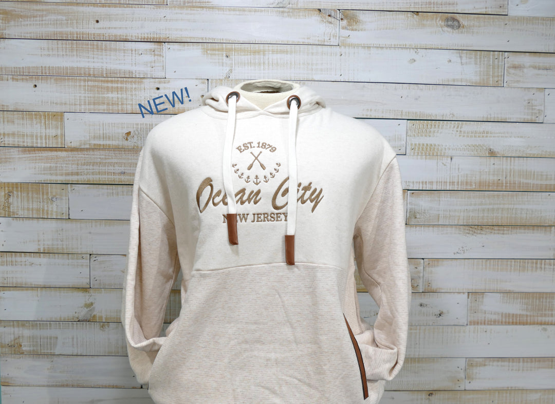 Long Sleeve Hooded Front Pocket OC Anchor & Oars Sweatshirt - Oatmeal (Small)