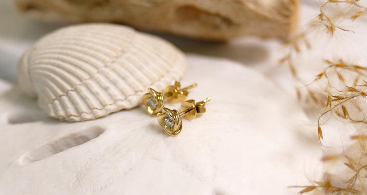 14k Yellow Gold 0.16ct Diamonds Rose Stud Earrings
