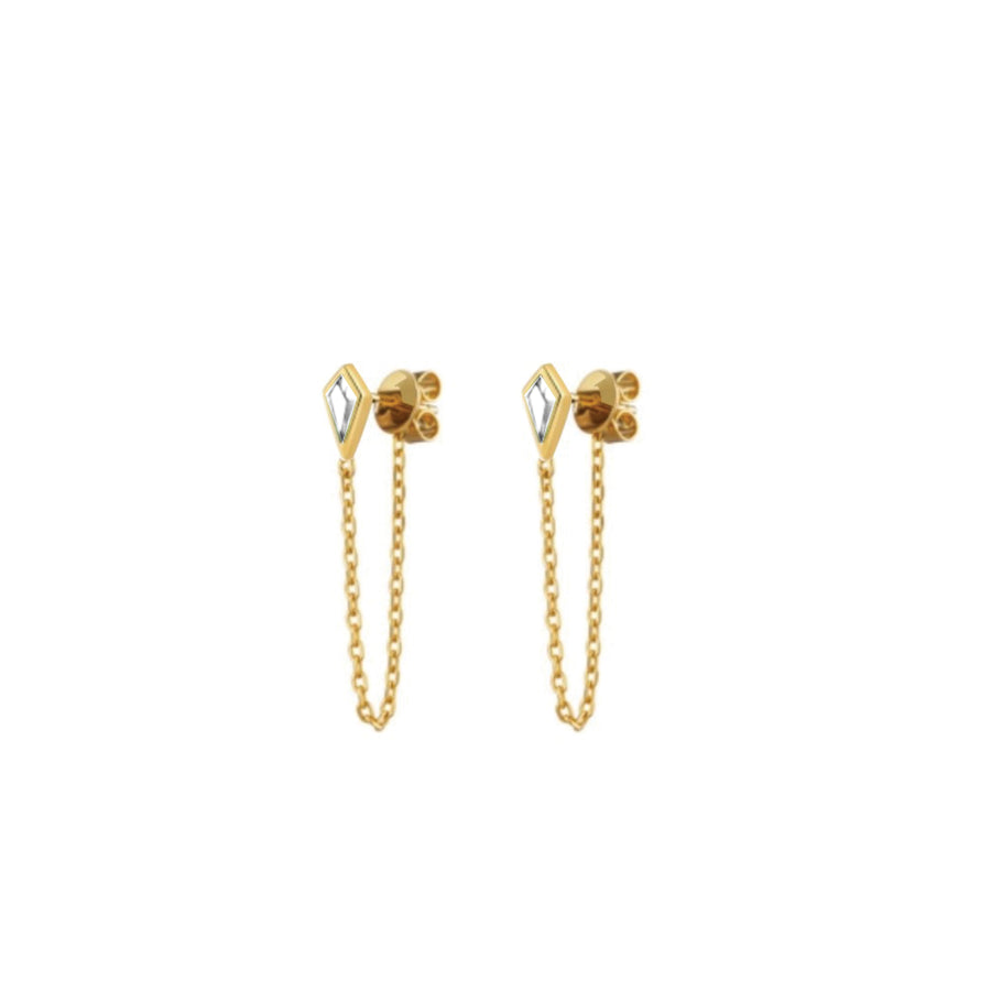 Adriana Pappas - Brass - 14K Gold Plated - Clear - Cubic Zirconia Kite Chain Earrings