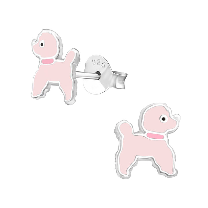 Lily Nily - Sterling Silver - Silver Pink Enamel Stud Poodle Earrings