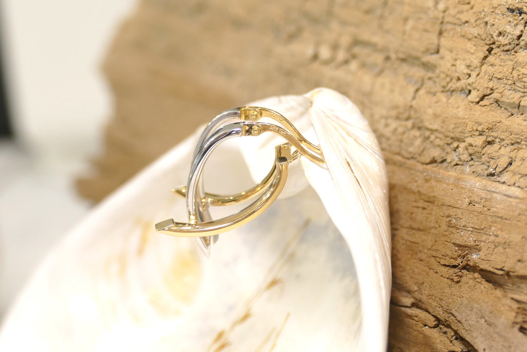 14k Two Tone Oval Bypass Hoop Earrings