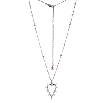Elle - Sterling Silver - "Spike" Cubic Zirconia Heart Necklace (17"+3")