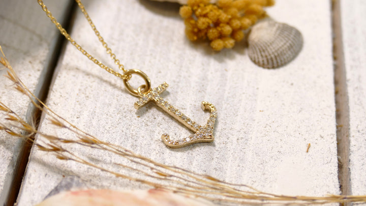 14k Yellow Gold Anchor 0.24ct Diamond Necklace