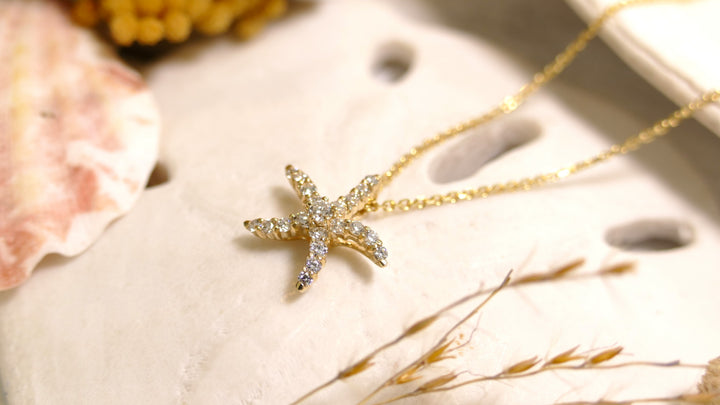 14k Yellow Gold Small Starfish 0.35ct Diamond Necklace