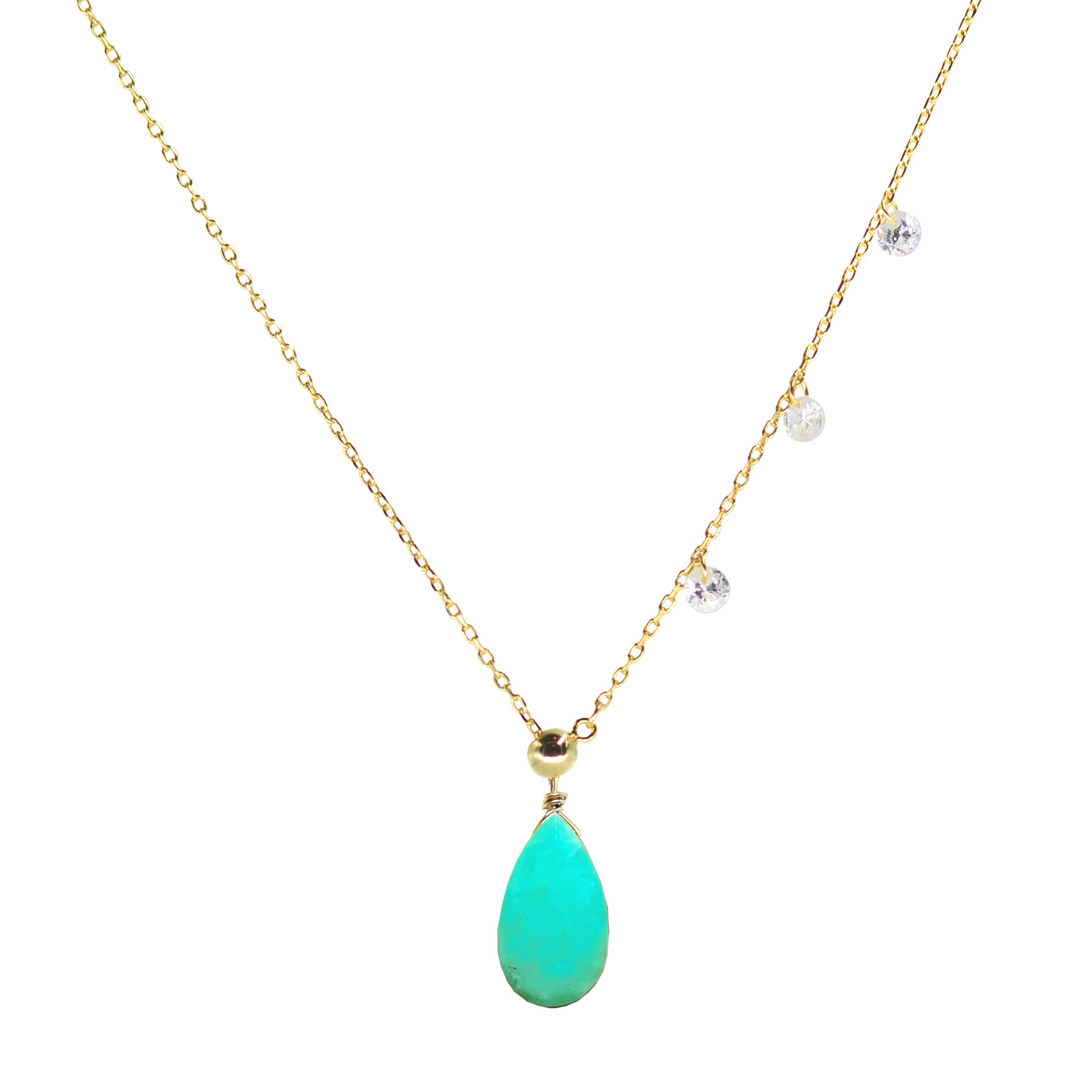 Kamaria - Sterling Silver - 14K Gold Plated Lariat - Crystals Chrysoprase Teardrop Adjust. 18" Drop Necklace