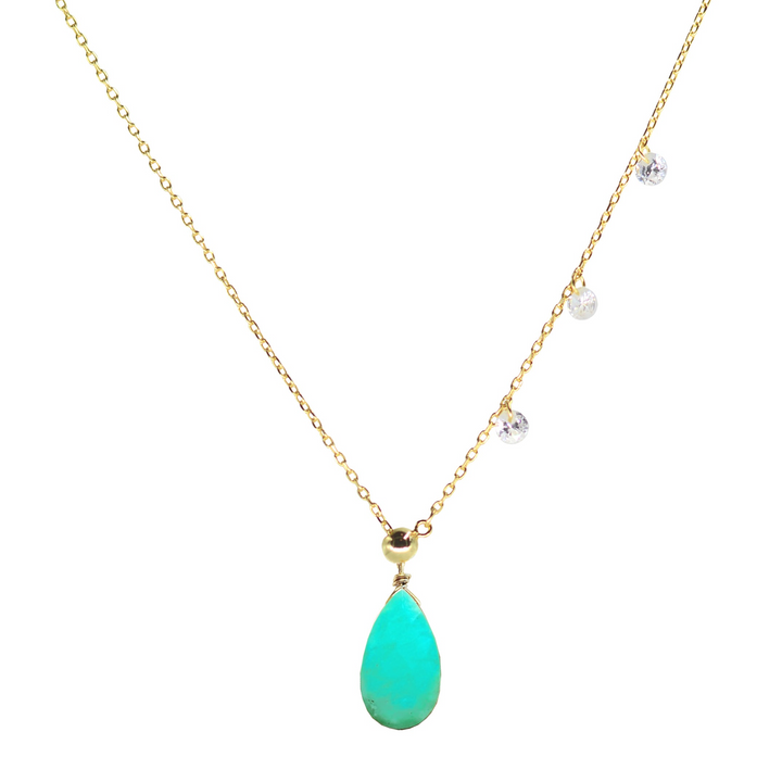 Kamaria - Sterling Silver - 14K Gold Plated Lariat - Crystals Chrysoprase Teardrop Adjust. 18" Drop Necklace