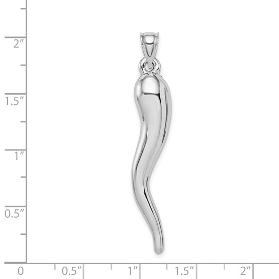 14k - White Gold 3D Hollow - Large Italian Horn Pendant