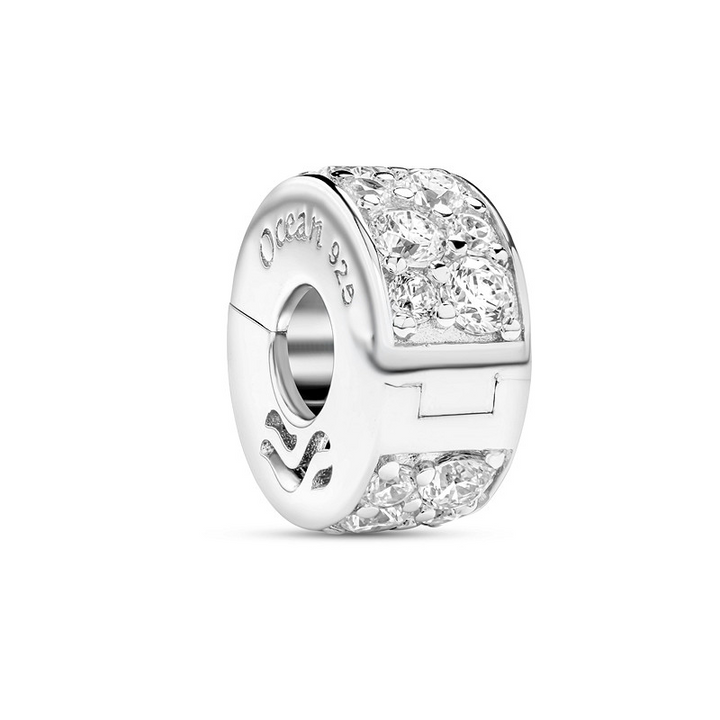 Ocean - Sterling Silver - Silver Stopper Cubic Zirconia Bead Charm
