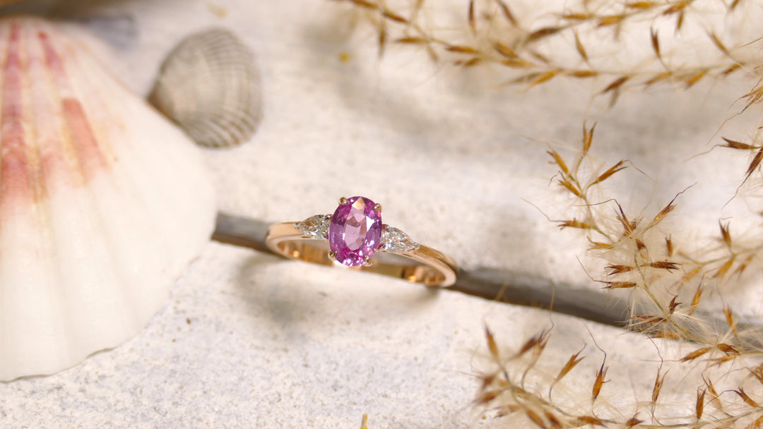 14k Rose Gold Pink Sapphire 0.83ct + 0.18ct Diamonds Oval