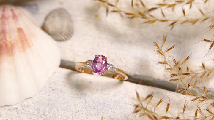 14k Rose Gold Pink Sapphire 0.83ct + 0.18ct Diamonds Oval