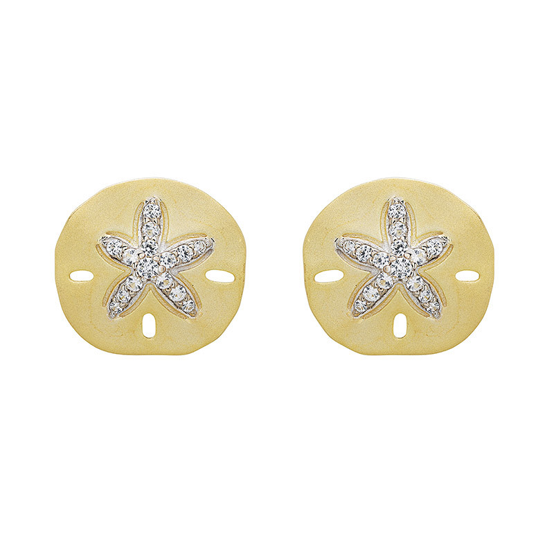 Ocean - - Gold Vermeil White Sapphire Sanddollar Stud Earrings