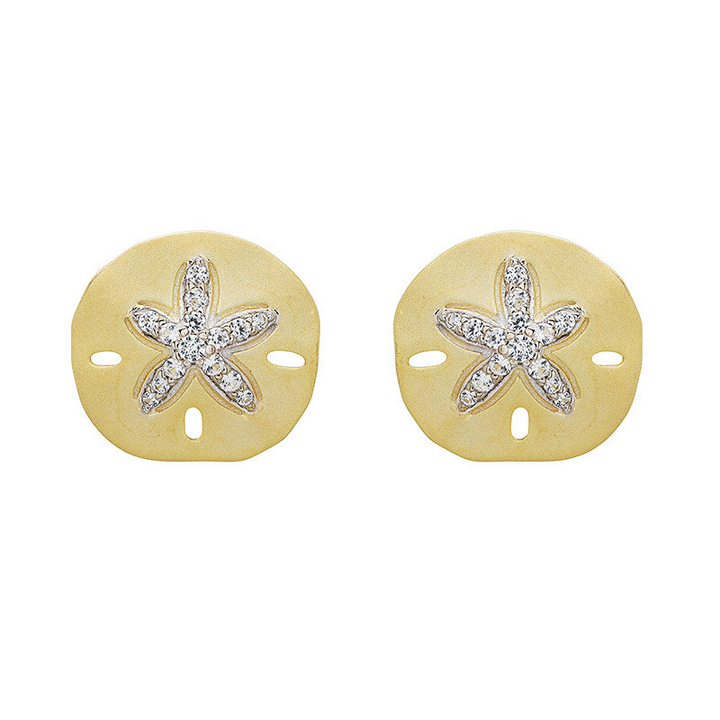 Ocean - - Gold Vermeil White Sapphire Sanddollar Stud Earrings