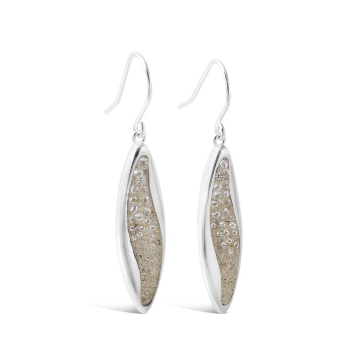 Ocean - Sterling Silver - Silver Ocean Current Natural Diamond Dangle Earrings