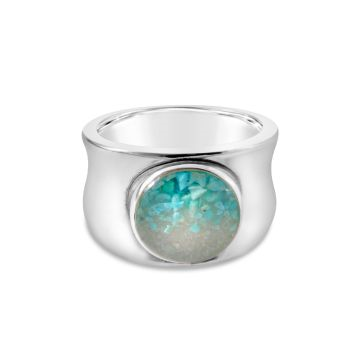 Dune - Sterling Silver - Bayview 10mm Turquoise Gradient Round (concave band is 5mm thick) Ocean City Beach Sand Ring 10