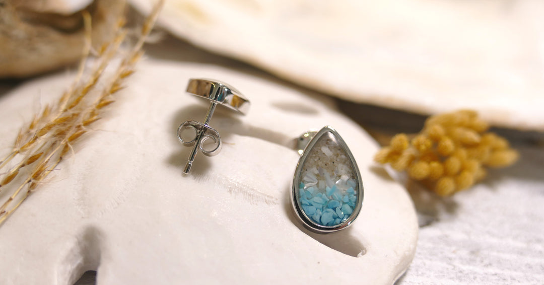Dune - Sterling Silver - Ocean Gradient Teardrop Turquoise Ocean City Beach Sand Earrings