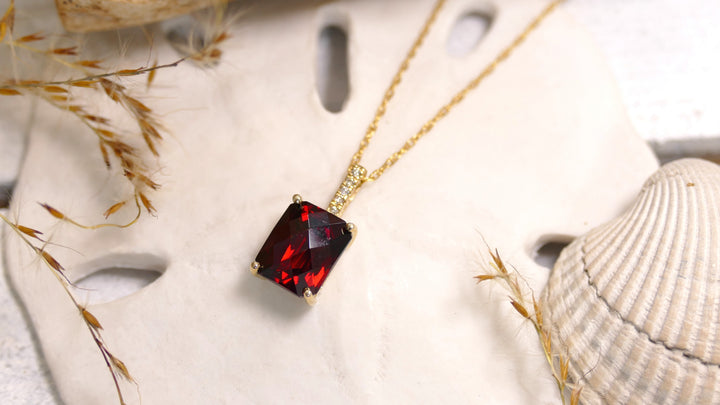 14k Yellow Gold 0.02CT Garnet Cushion Pendant 18"