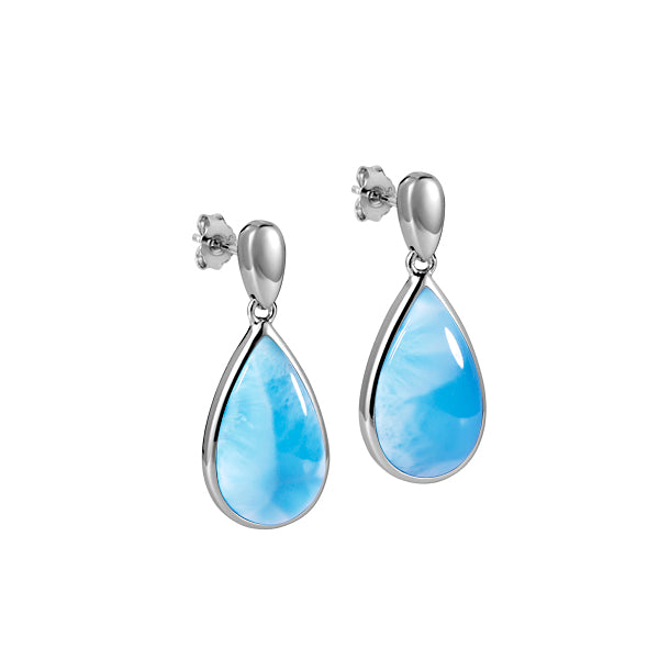 Sterling Silver Larimar Pear Stud Earrings