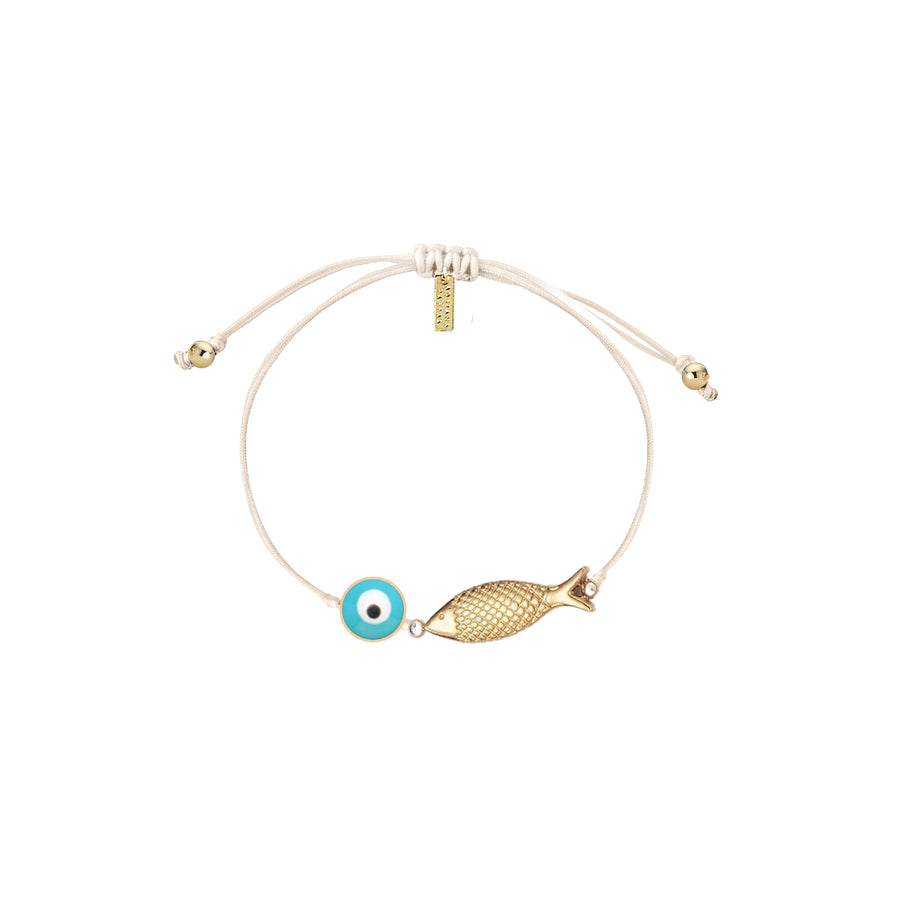 Adriana Pappas - - 14K Gold Filled - Turquoise Fish Eye - Cord Fish Bracelet
