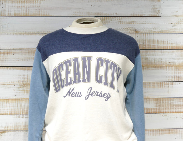 Ocean City Classics - Long Sleeve Crew Neck Color Block Navy + Light Blue Sweatshirt - Ivory