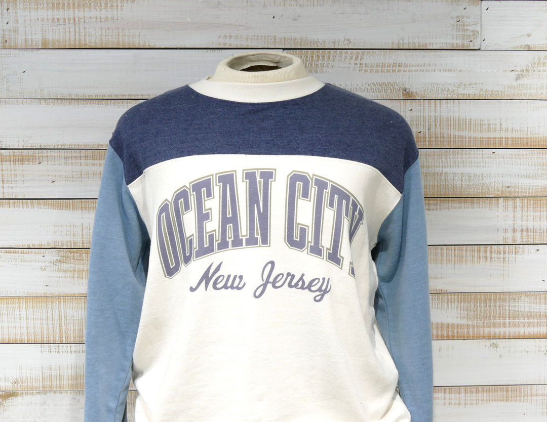 Ocean City Classics - Long Sleeve Crew Neck Color Block Navy + Light Blue Sweatshirt - Ivory