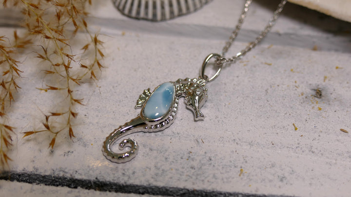 Sterling Silver - Silver Larimar Sea Horse Pendant