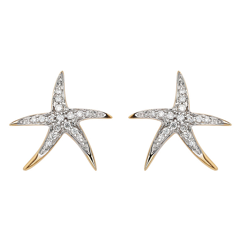 Ocean - 14k - Yellow Gold Lab Grown Diamond Starfish Stud Earrings