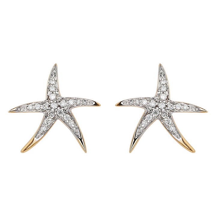 Ocean - 14k - Yellow Gold Lab Grown Diamond Starfish Stud Earrings