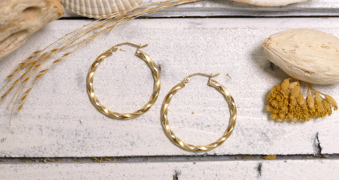 14k Yellow Gold 30mm - Square Twist Hoop Earrings