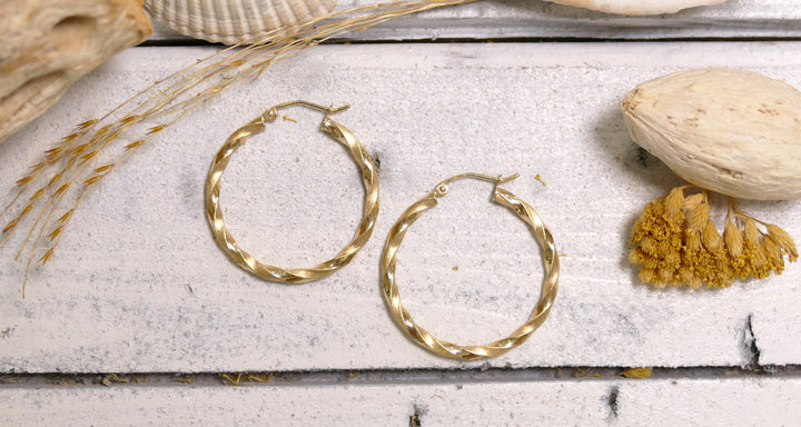 14k Yellow Gold 30mm - Square Twist Hoop Earrings