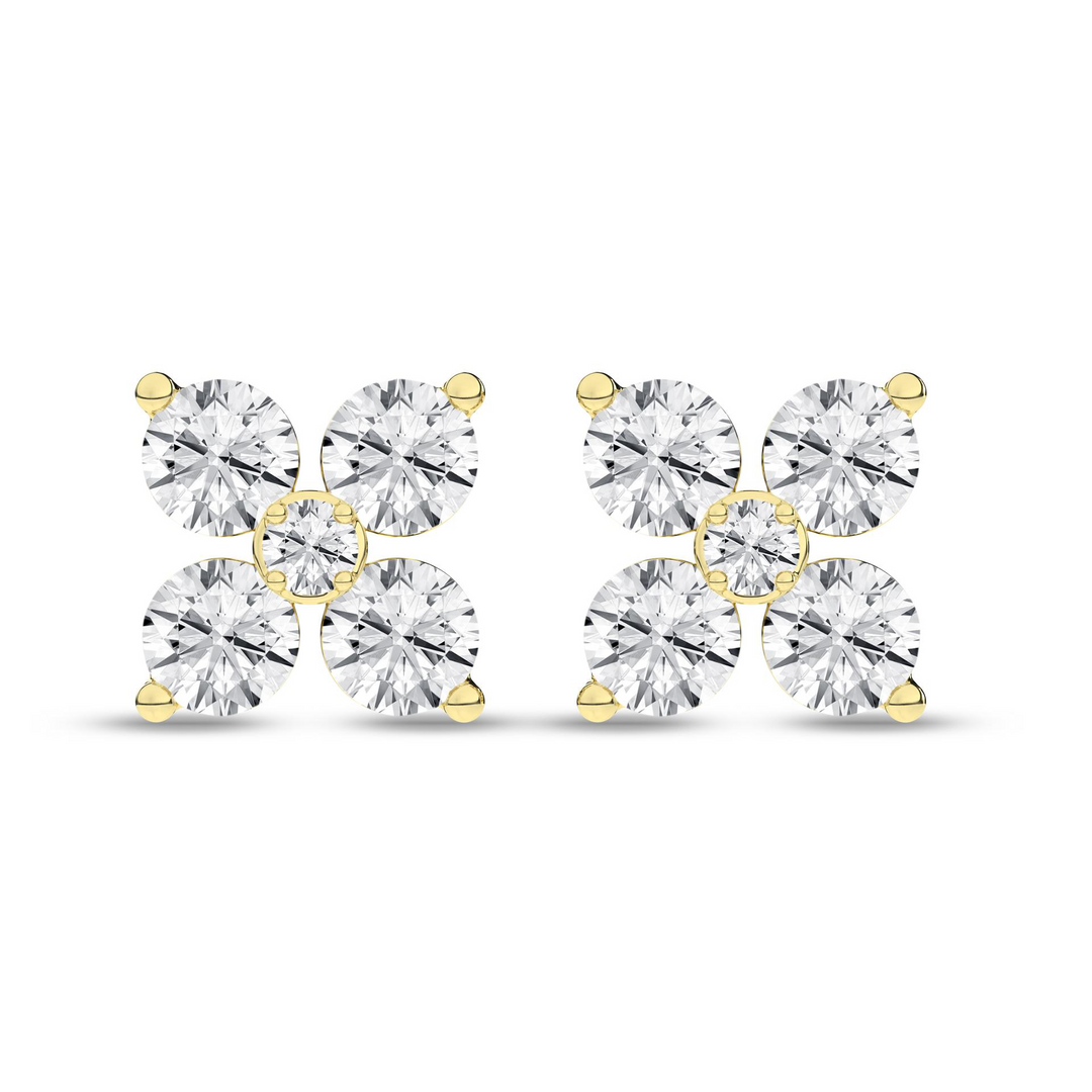 14k Yellow Gold 1ctw Lab Grown Diamond Stud Flower Petals Earrings