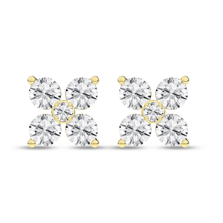 14k Yellow Gold 1ctw Lab Grown Diamond Stud Flower Petals Earrings